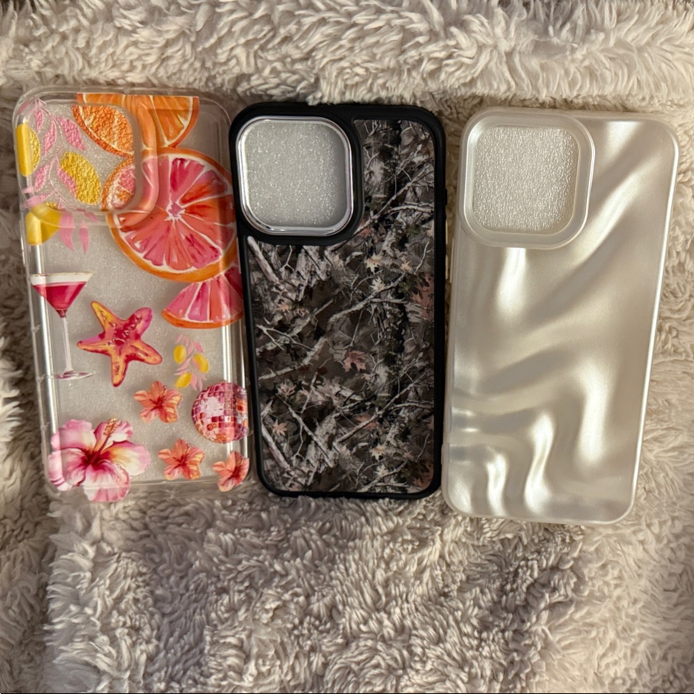 NEW - Stylish iPhone 15 Pro Max Case Set - Floral, Marble, and Pearl Designs